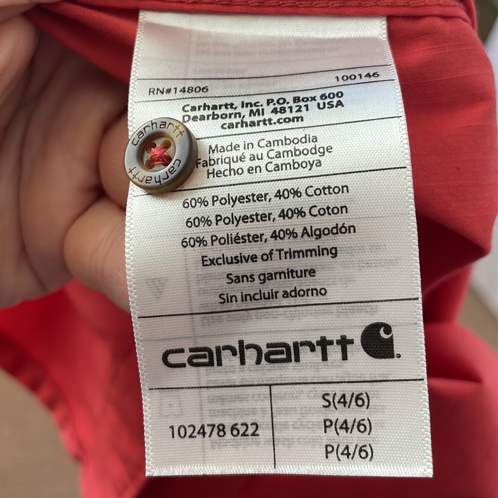 Carhartt Coral Force Ridgefield Button Down Relaxed Fit Sleeveless Shirt - Small - Picture 15 of 16